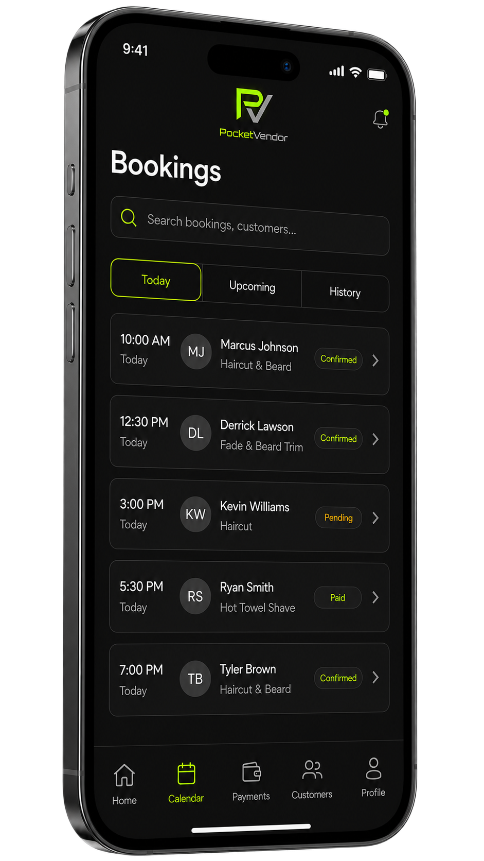 PocketVendor mobile app phone mockup